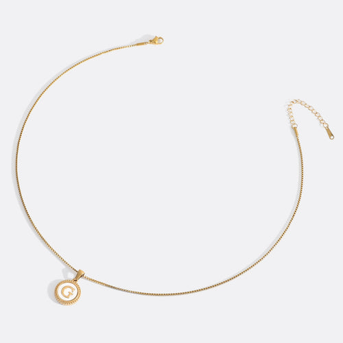 Mother of Pearl Disc Letter Necklace with Box Chain