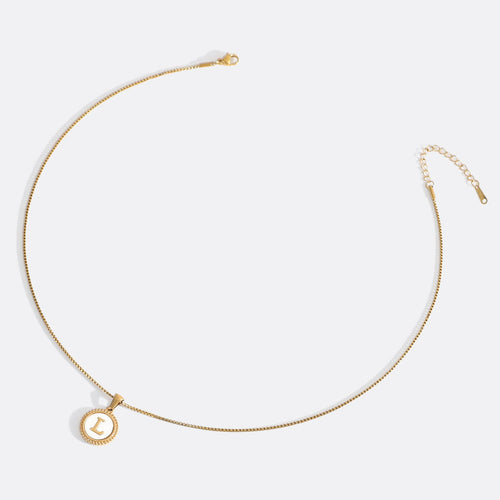 Mother of Pearl Disc Letter Necklace with Box Chain