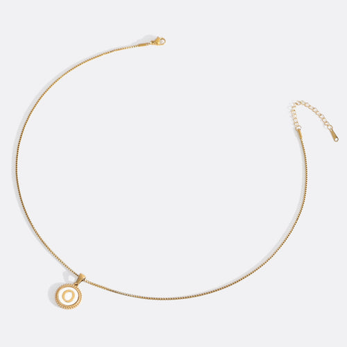 Mother of Pearl Disc Letter Necklace with Box Chain