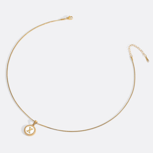 Mother of Pearl Disc Letter Necklace with Box Chain