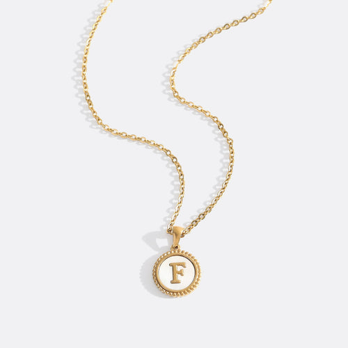 Mother of Pearl Disc Letter Necklace with Cable Chain