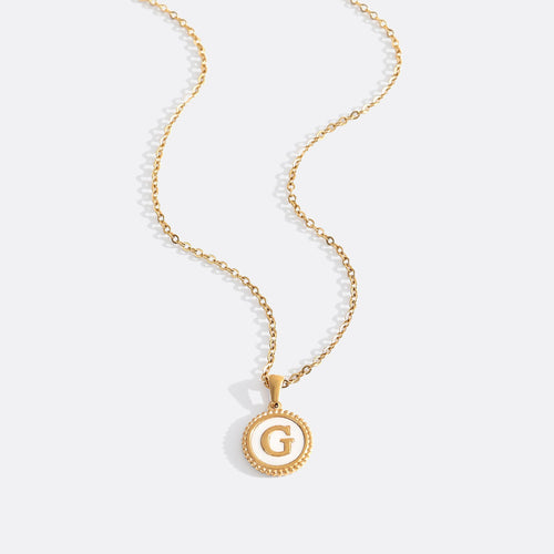 Mother of Pearl Disc Letter Necklace with Cable Chain