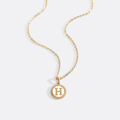 Mother of Pearl Disc Letter Necklace with Cable Chain