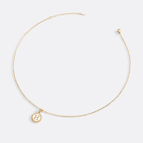 Mother of Pearl Disc Letter Necklace with Cable Chain