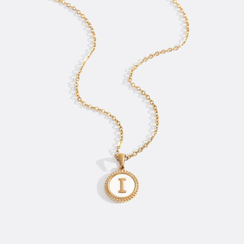 Mother of Pearl Disc Letter Necklace with Cable Chain