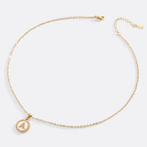 Mother of Pearl Disc Letter Necklace with Cable Chain