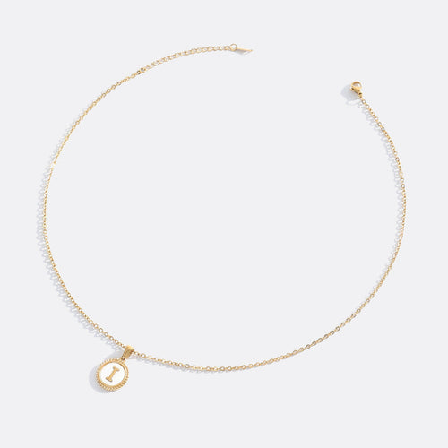 Mother of Pearl Disc Letter Necklace with Cable Chain