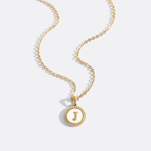 Mother of Pearl Disc Letter Necklace with Cable Chain