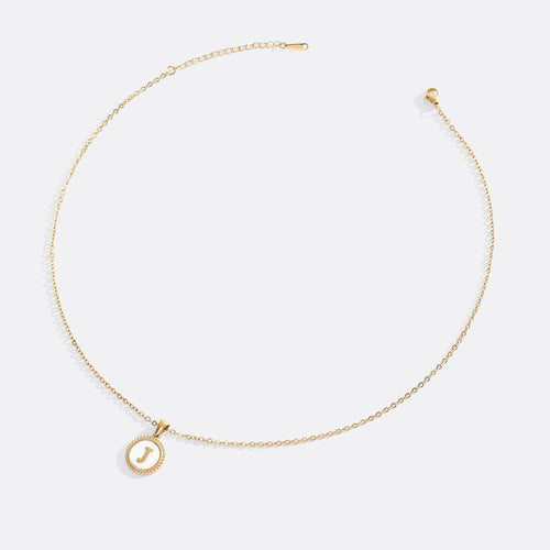 Mother of Pearl Disc Letter Necklace with Cable Chain