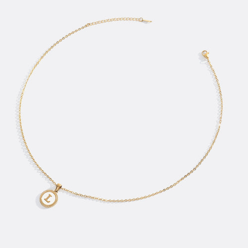 Mother of Pearl Disc Letter Necklace with Cable Chain