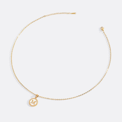 Mother of Pearl Disc Letter Necklace with Cable Chain