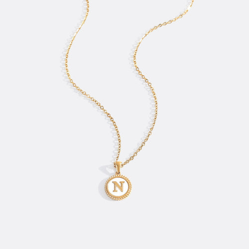 Mother of Pearl Disc Letter Necklace with Cable Chain