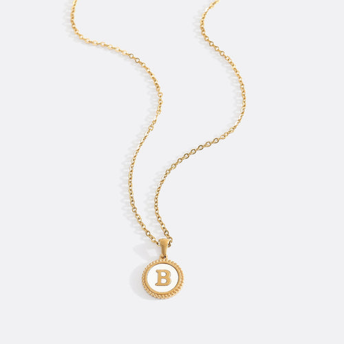 Mother of Pearl Disc Letter Necklace with Cable Chain