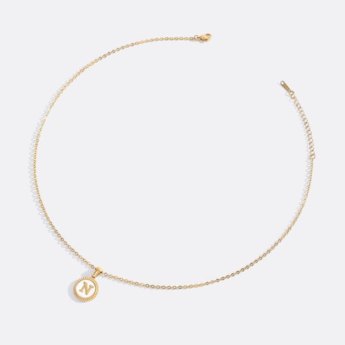 Mother of Pearl Disc Letter Necklace with Cable Chain