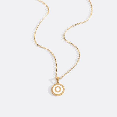 Mother of Pearl Disc Letter Necklace with Cable Chain