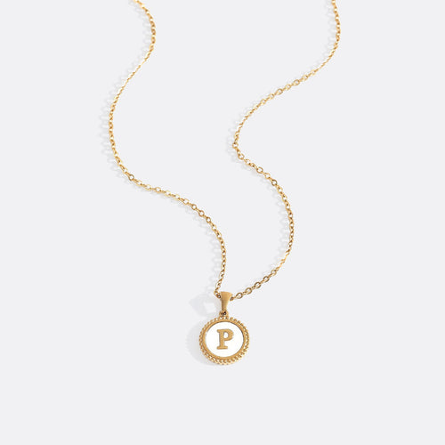 Mother of Pearl Disc Letter Necklace with Cable Chain