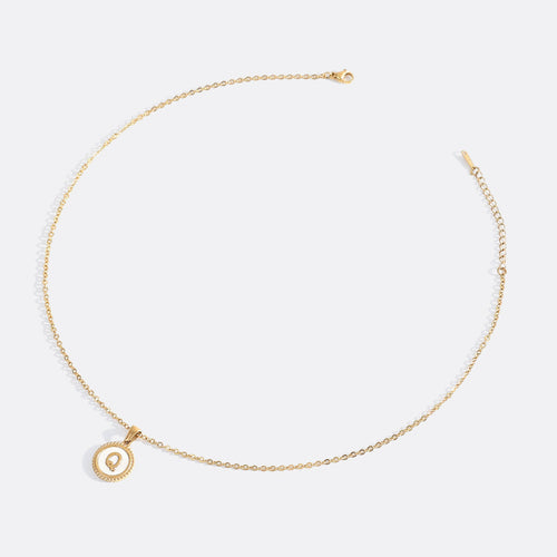 Mother of Pearl Disc Letter Necklace with Cable Chain