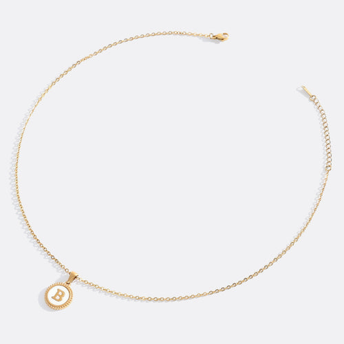 Mother of Pearl Disc Letter Necklace with Cable Chain