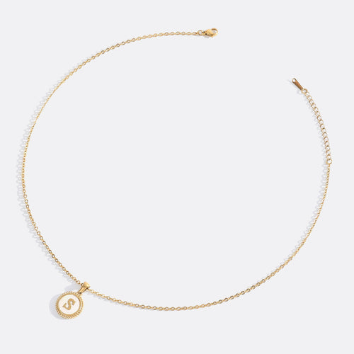 Mother of Pearl Disc Letter Necklace with Cable Chain