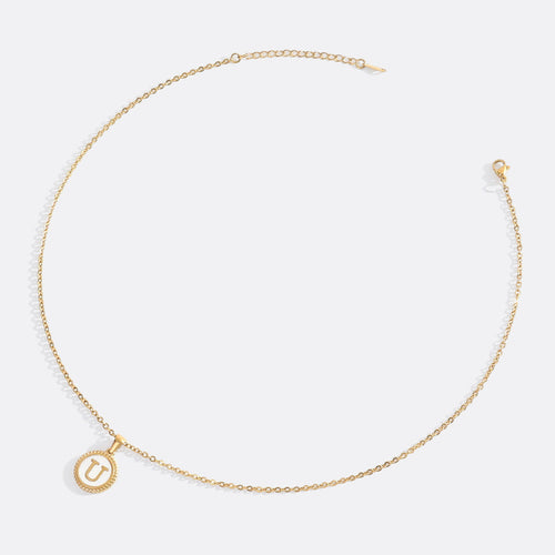 Mother of Pearl Disc Letter Necklace with Cable Chain
