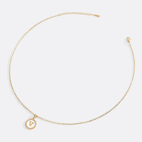 Mother of Pearl Disc Letter Necklace with Cable Chain