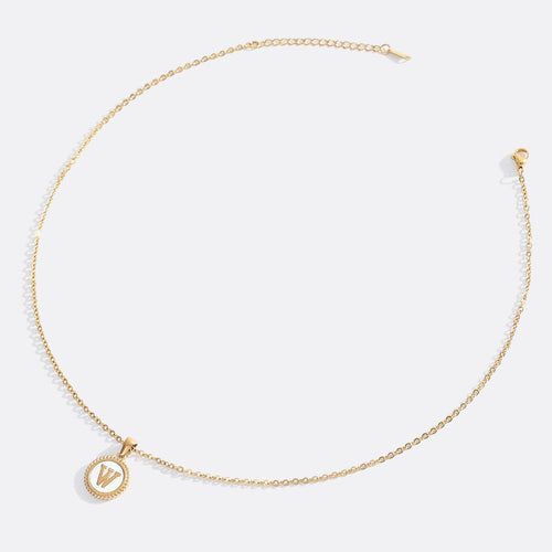 Mother of Pearl Disc Letter Necklace with Cable Chain