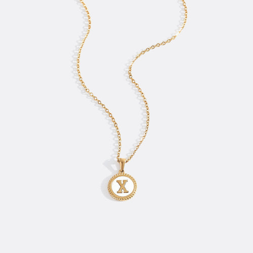 Mother of Pearl Disc Letter Necklace with Cable Chain