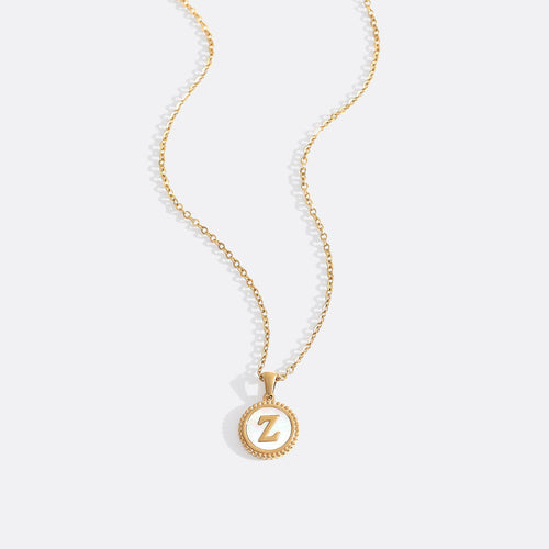 Mother of Pearl Disc Letter Necklace with Cable Chain