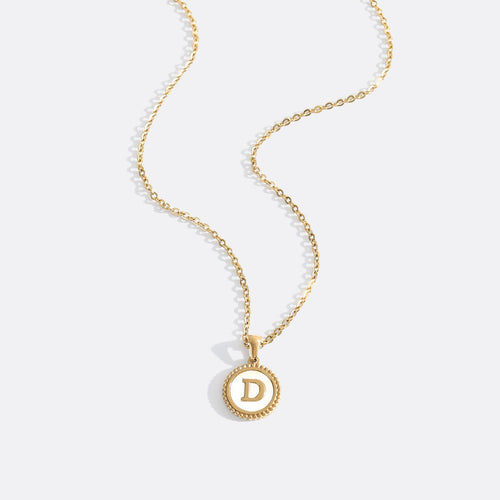Mother of Pearl Disc Letter Necklace with Cable Chain