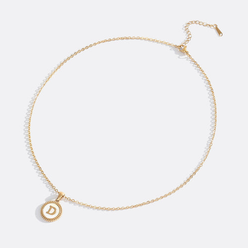 Mother of Pearl Disc Letter Necklace with Cable Chain