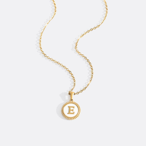 Mother of Pearl Disc Letter Necklace with Cable Chain