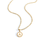 Mother of Pearl Disc Letter Necklace with Figaro Chain