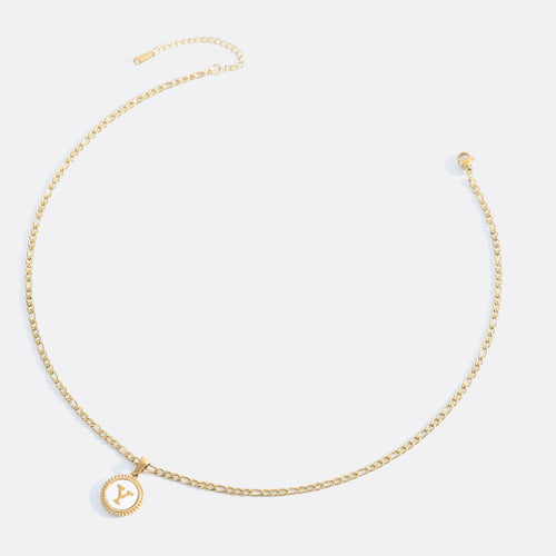 Mother of Pearl Disc Letter Necklace with Figaro Chain