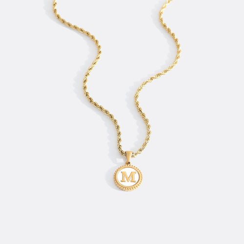 Mother of Pearl Disc Letter Necklace with Rope Chain