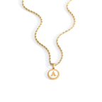 Mother of Pearl Disc Letter Necklace with Rope Chain