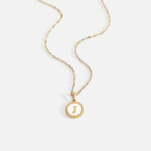 Mother of Pearl Disc Letter Necklace with Twist Chain