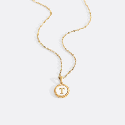 Mother of Pearl Disc Letter Necklace with Twist Chain