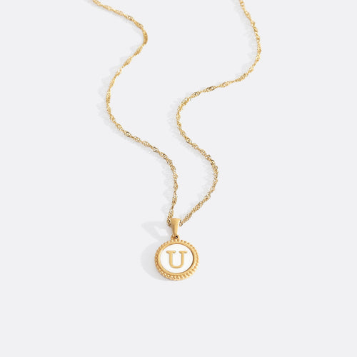 Mother of Pearl Disc Letter Necklace with Twist Chain