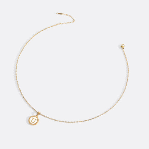 Mother of Pearl Disc Letter Necklace with Twist Chain