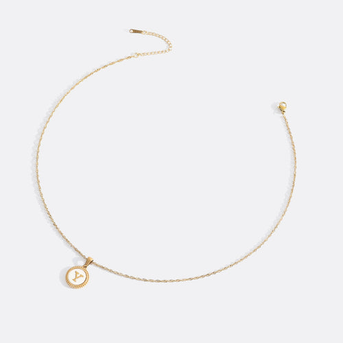 Mother of Pearl Disc Letter Necklace with Twist Chain
