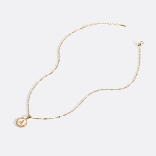 Mother of Pearl Disc Letter Necklace with Twist Chain