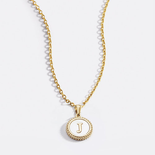 Mother of Pearl Disc Letter Necklace with Cable Chain