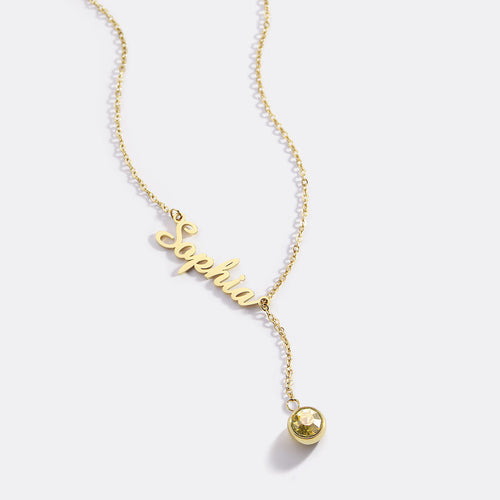 Birthstone Lariat Name Necklace