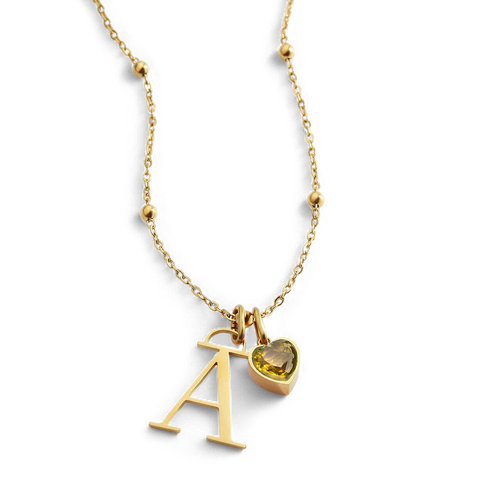 Droplet Birthstone & Initial Necklace