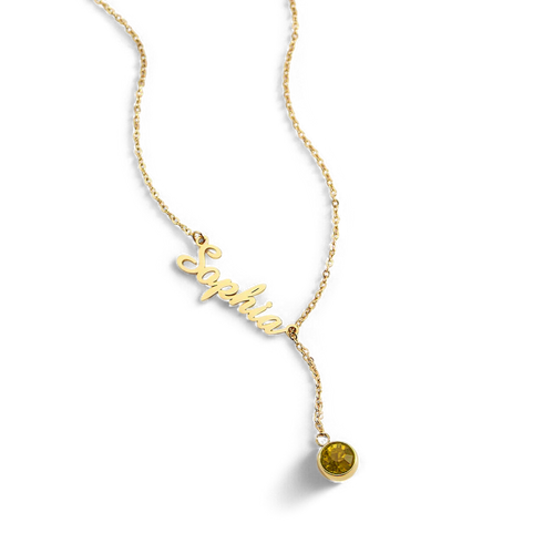 Birthstone Lariat Name Necklace