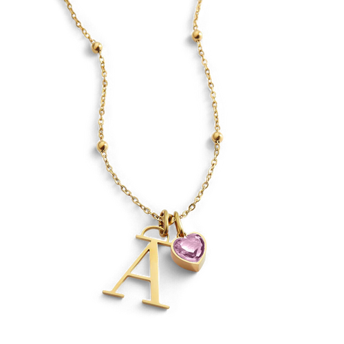 Droplet Birthstone & Initial Necklace
