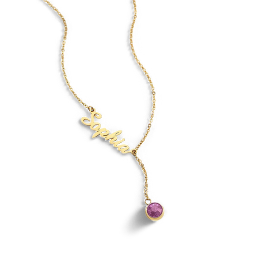 Birthstone Lariat Name Necklace