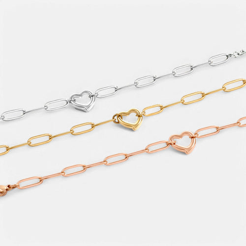 Open Heart Paperclip Chain Bracelet