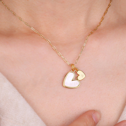 Mother Of Pearl Heart Initial Necklace