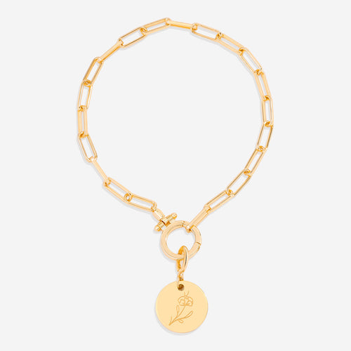 Engraved Birth Flower Disc Charm